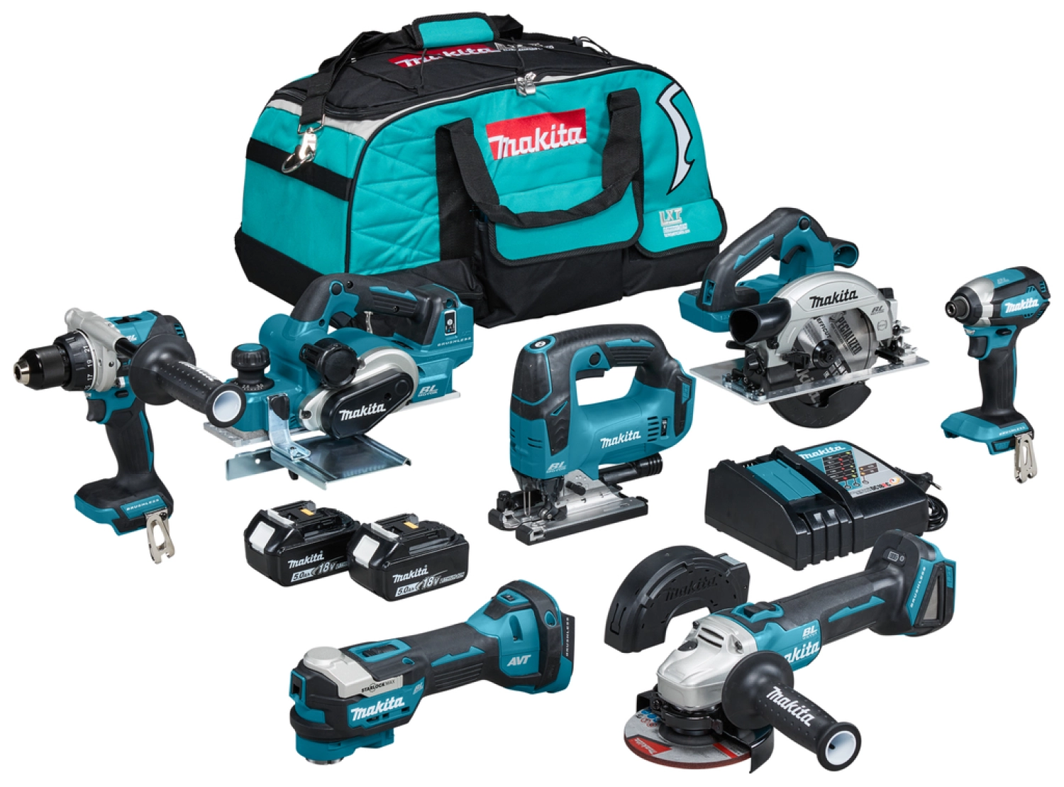 Makita DLX7019TX1 18V Li-Ion accu combiset (2x 5,0Ah) in tas - koolborstelloos
