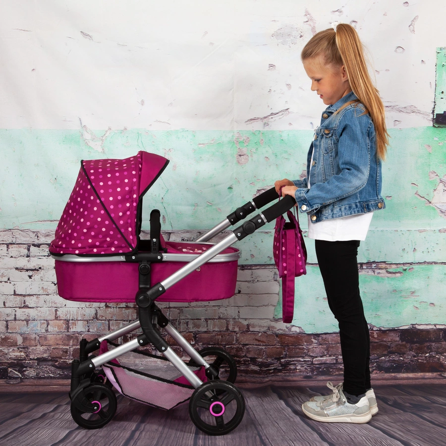 bayer Design Kombi-Puppenwagen Neo Vario bordeaux mit Punkten und Fee