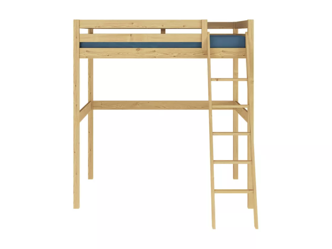 Pack lit mezzanine 2 places avec matelas 140x190 cm bois massif bois AARON