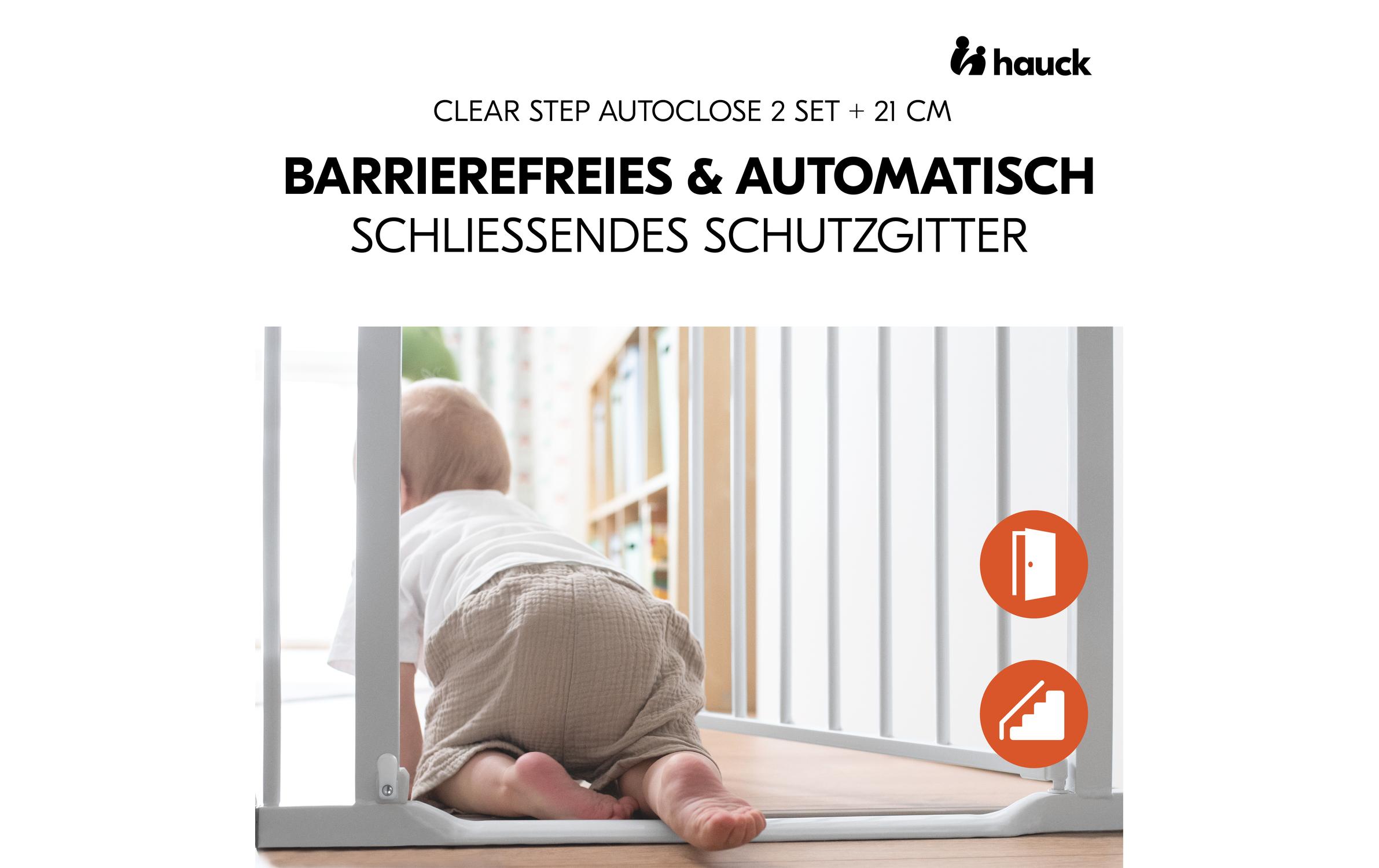 Türschutzgitter Clear Step Autoclose 2 +21 cm WeissBarrierefreies, automatisch schliessendes Tür- und Treppenschutzgitter-Set