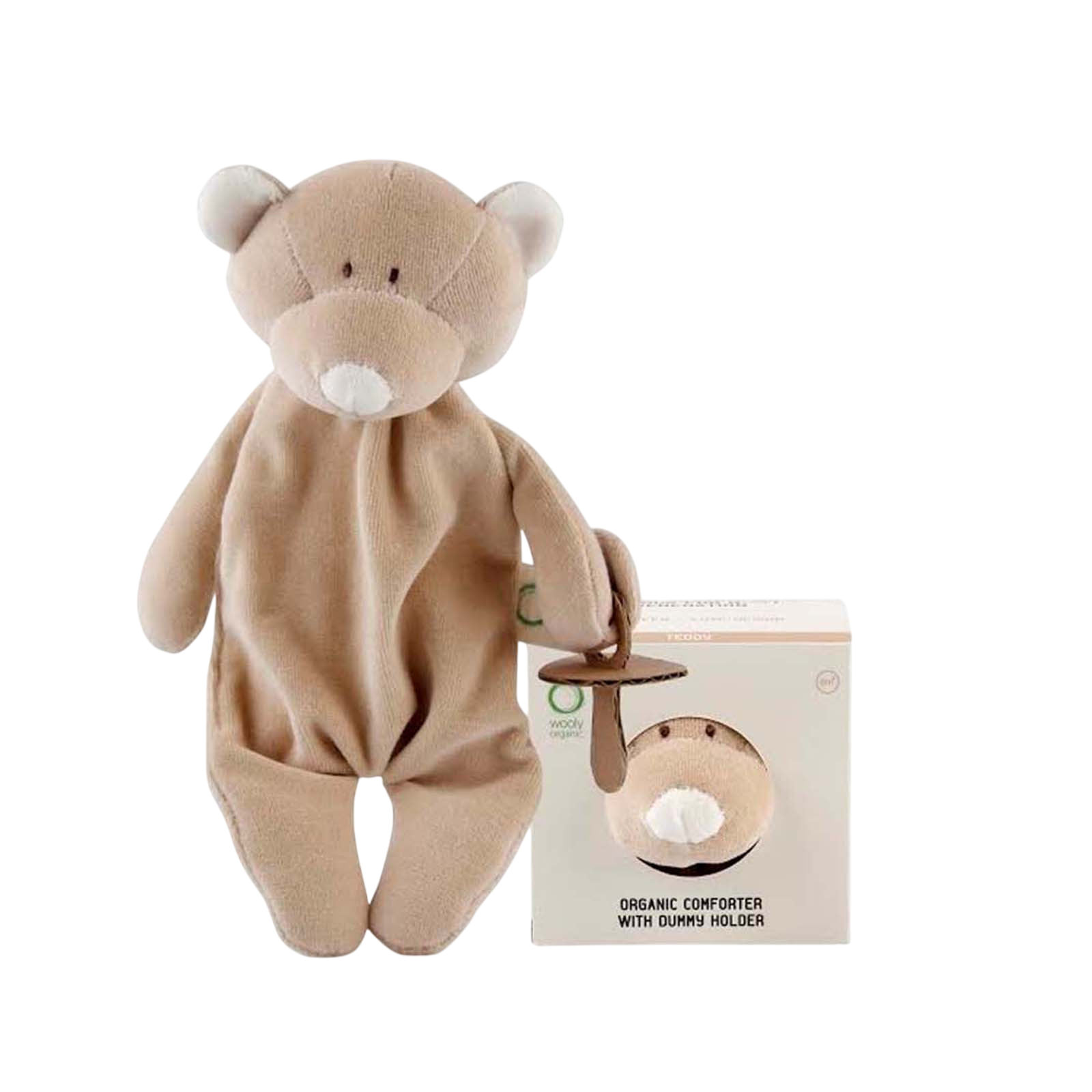 Wooly Teddy mit Schnullerhalter hellbraun