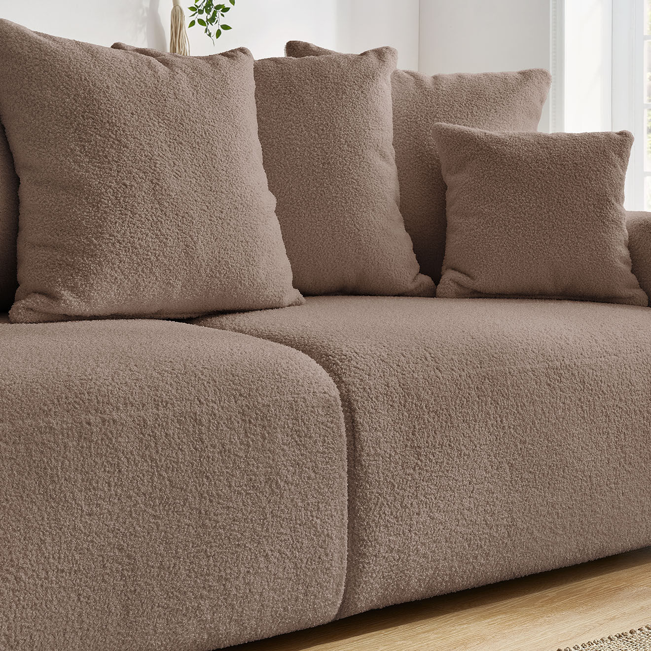 Bobochic Canapé 3 places convertible velours bouclette Envy marron - 245x102x88 cm