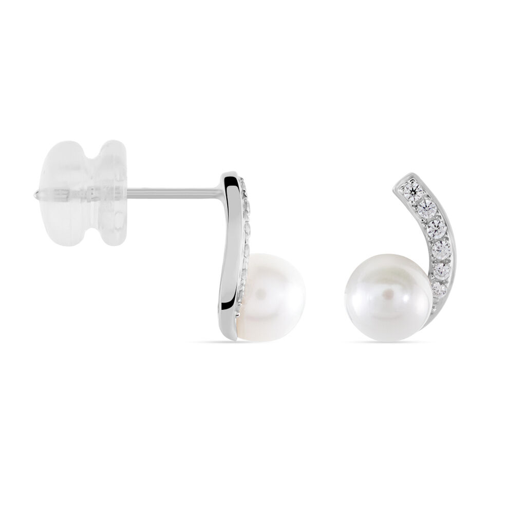 Boucles D'oreilles Angel Or Blanc Perle De Culture Oxyde Oxyde