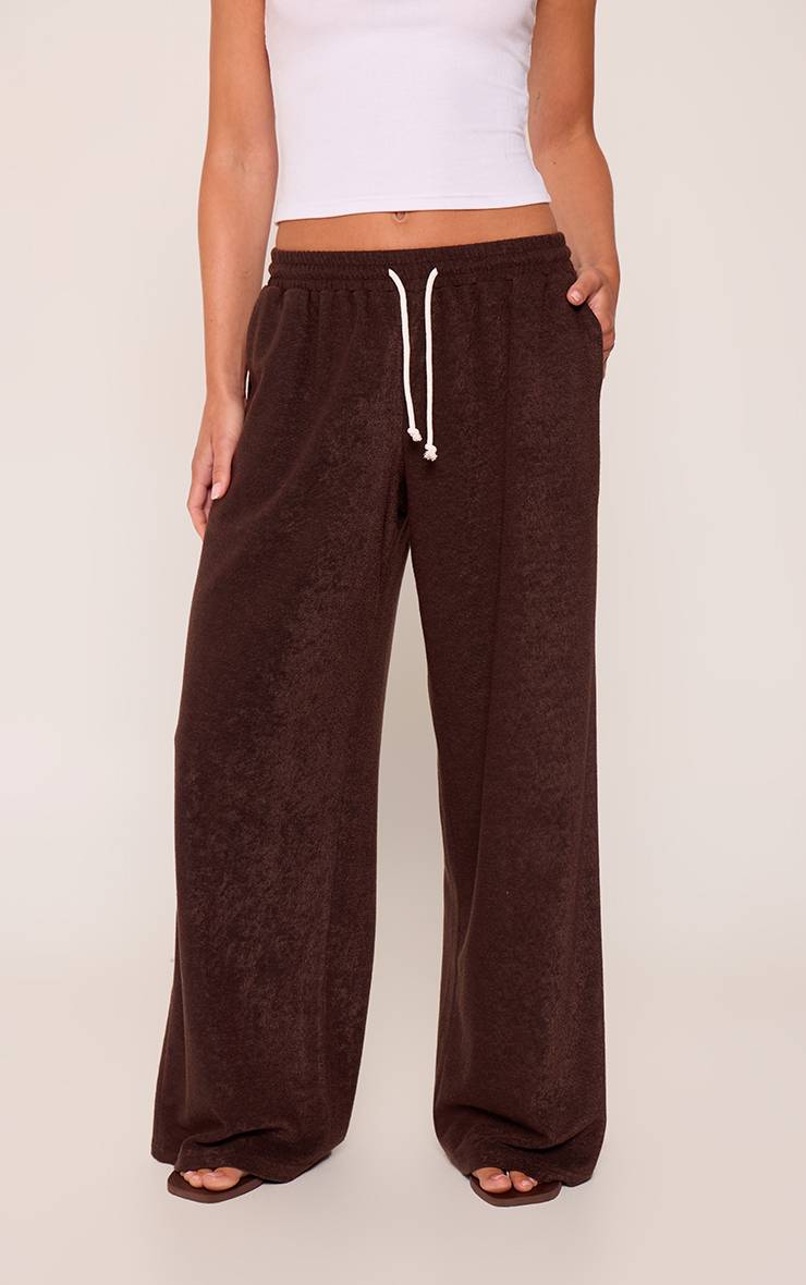 Chocolat Jogging Large En Tissu Éponge Avec Cordon De Serrage Contrasté