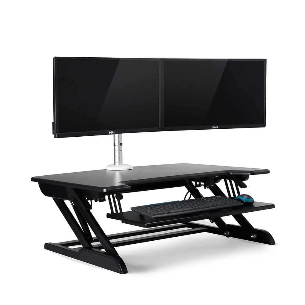Sit Stand Höhenverstellbarer Alu Stehpult Tischaufsatz Ständer für Laptop / Monitore und Maus / Tastatur - Weiss