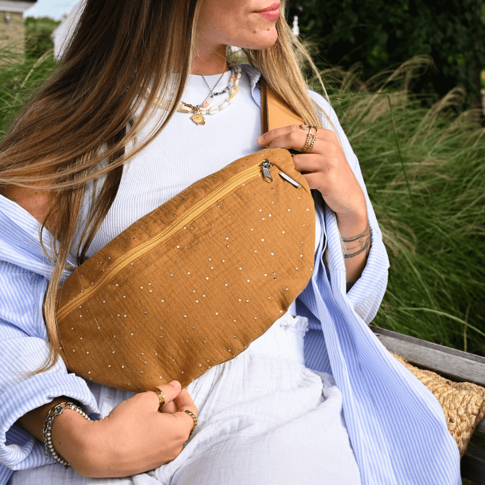 Sac Banane Gaze Pois Or Caramel