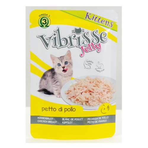 Sachê de gelatina Vibrisse Kitten com atum e frango para gatos.