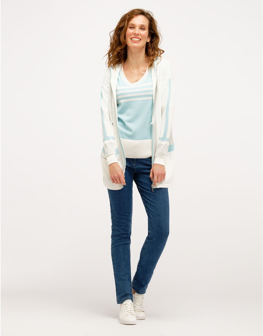 Pull léger bleu et blanc