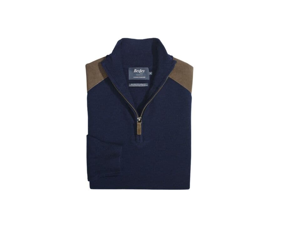 Pull homme laine à col zippé Bleu marine - KENAN