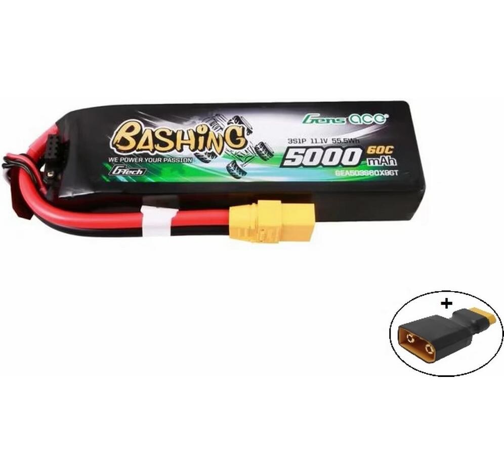 RC-Akku LiPo 5000 mAh 11.1 V 60C Bashing, G-Tech3S LiPo Akku mit XT90 Stecker inklusive Adapter auf XT60