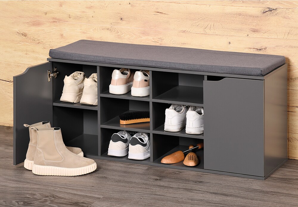 Kesper Schuhschrank m. Sitzkissen u. Türen, grau, FSC
