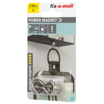 Magneet haak Neodymium zilver 20x41mm 2 stuks