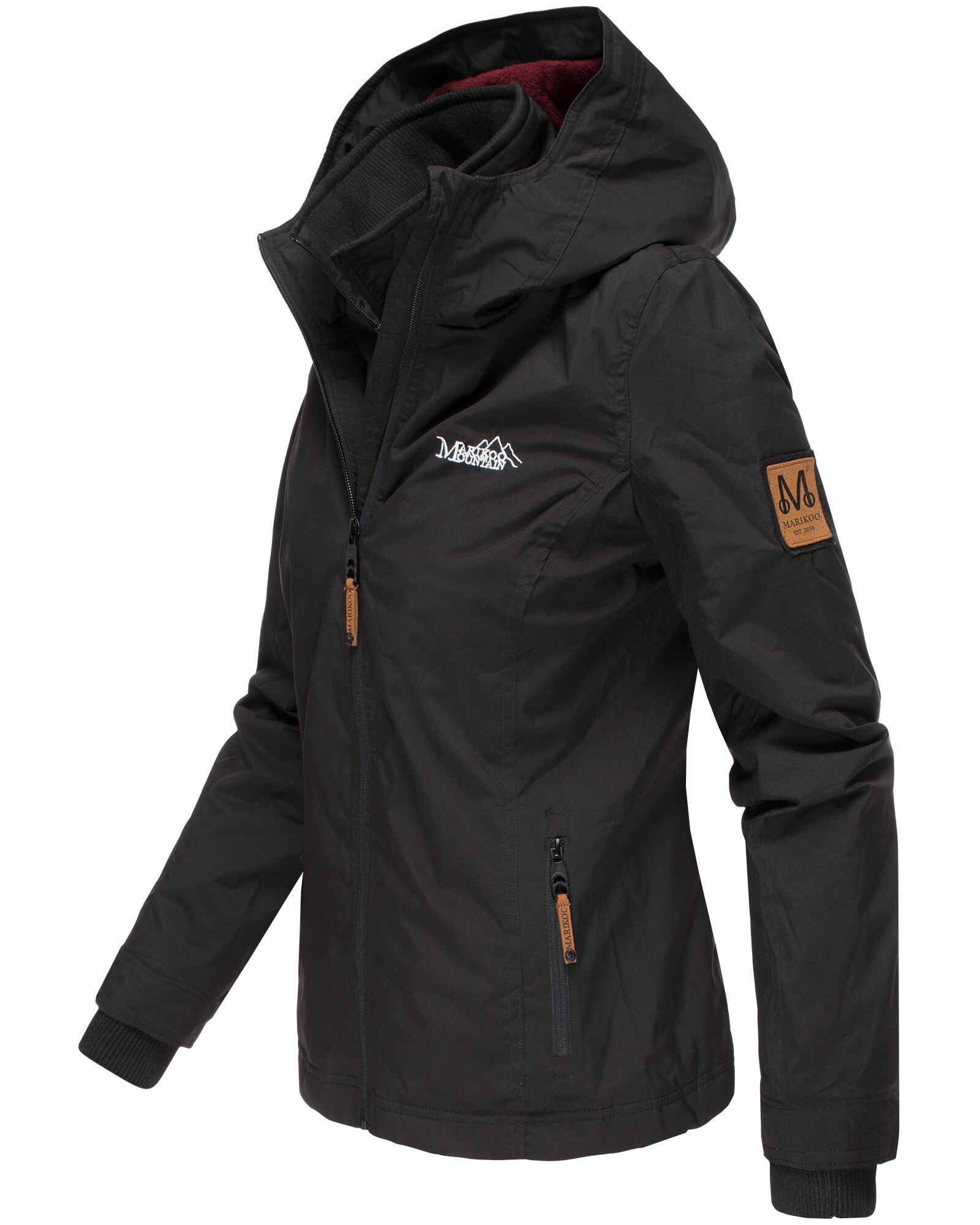 MARIKOO Damen Sportliche Outdoorjacke Übergangs Regenjacke mit Kapuze Erdbeere