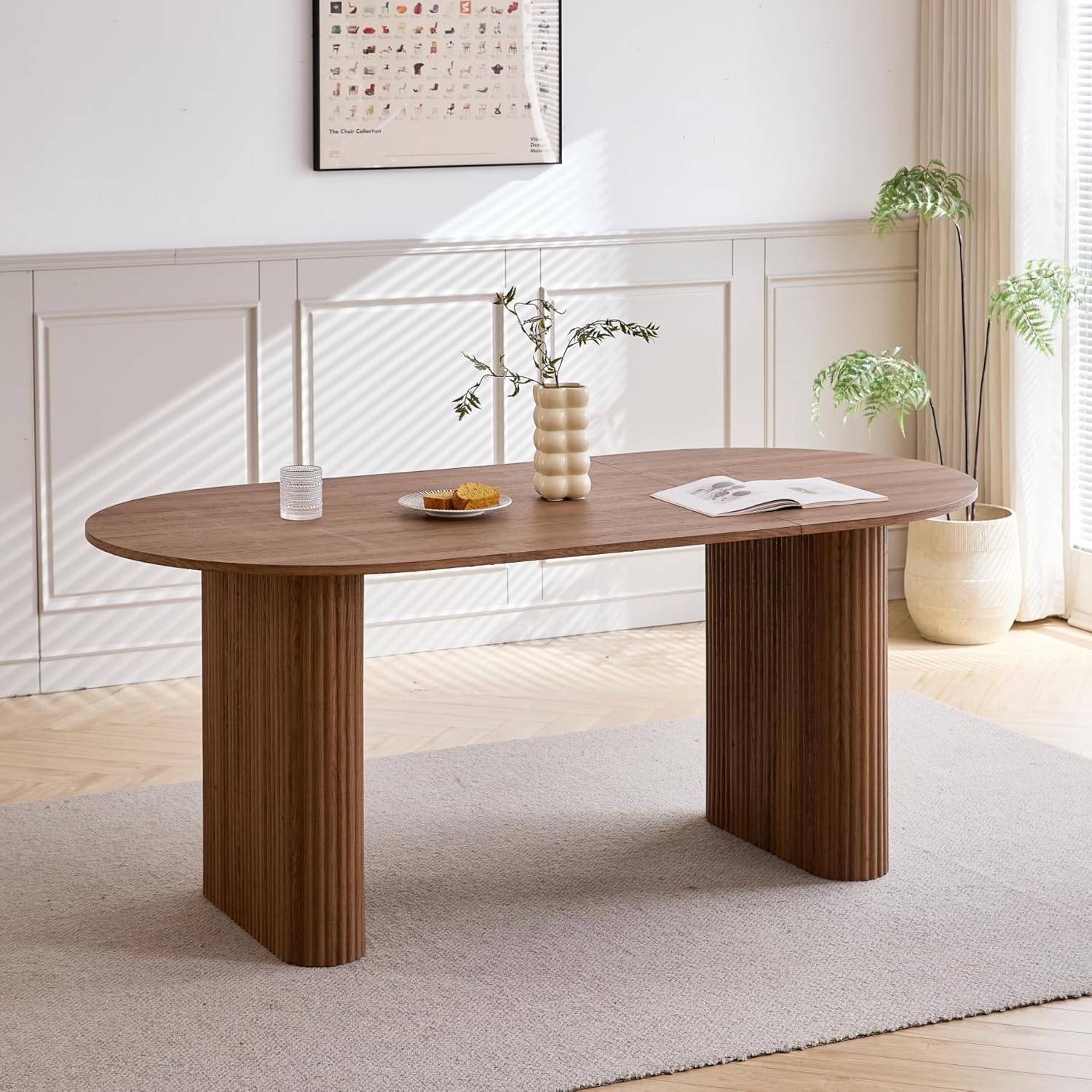 Ovaler Esstisch aus Holz, 180 cm Moderner Küchen-Esstisch, Großer MDF-Schreibtisch für 6–8 Personen (Dunkelbraun)