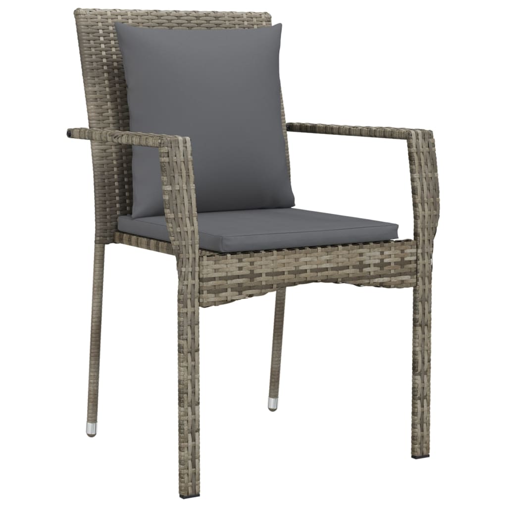 Mobilier à dîner de jardin et coussins 5 pièces noir et gris