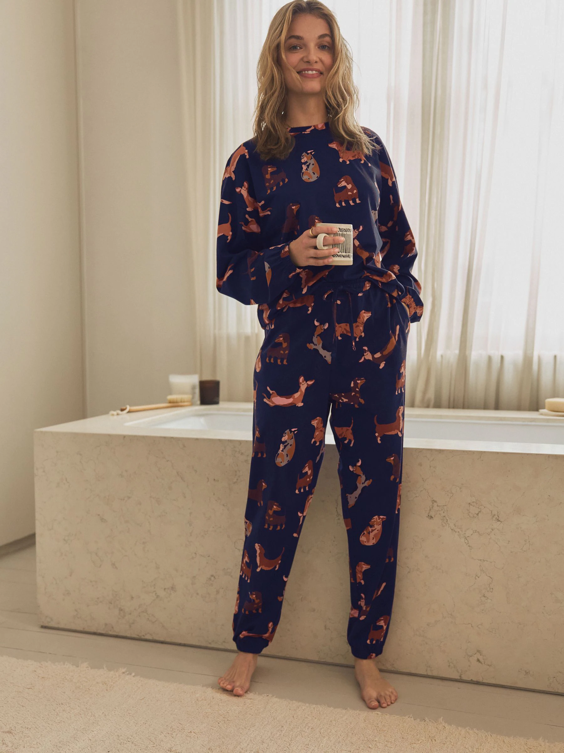 Marineblauw teckel - Pyjama met lange mouwen