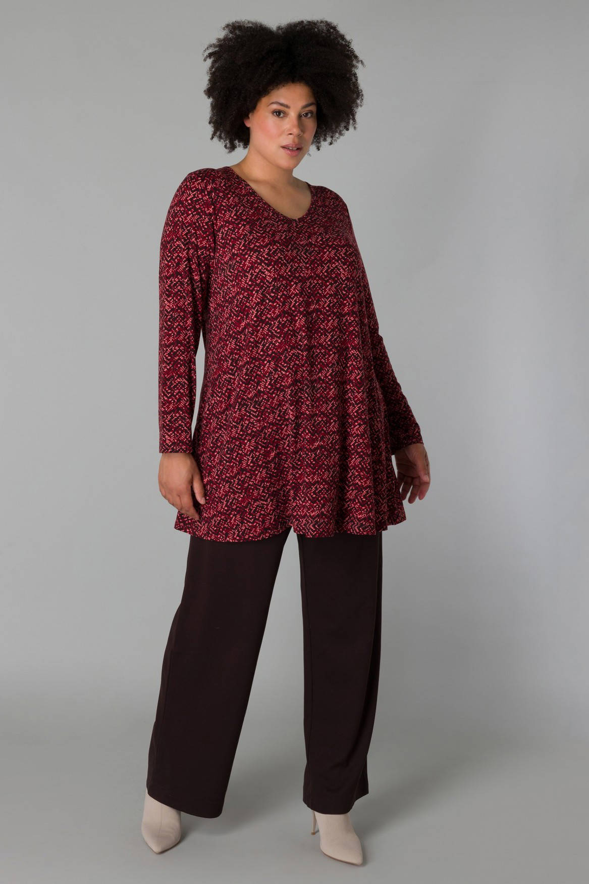 Yesta tuniek met all over print en plooien rood/ bruin