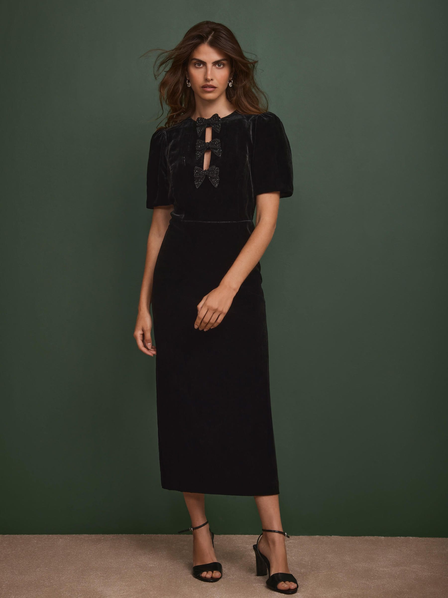 Mint Velvet Velvet Bow Midi Dress