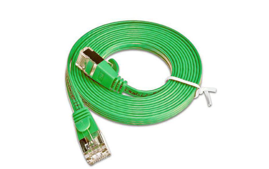 Slimpatchkabel RJ-45 - RJ-45, Cat 6, STP, 3 m, GrünGeschirmtes Twisted-Pair-Kabel (STP) mit Klinkenschutz