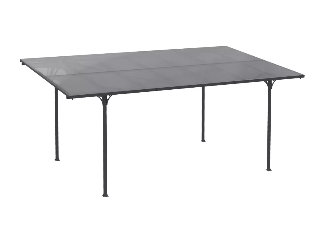Pergola adossable rigide acier alu. toit polycarbonate dim. 5L x 2,99l x 2,23H m gris
