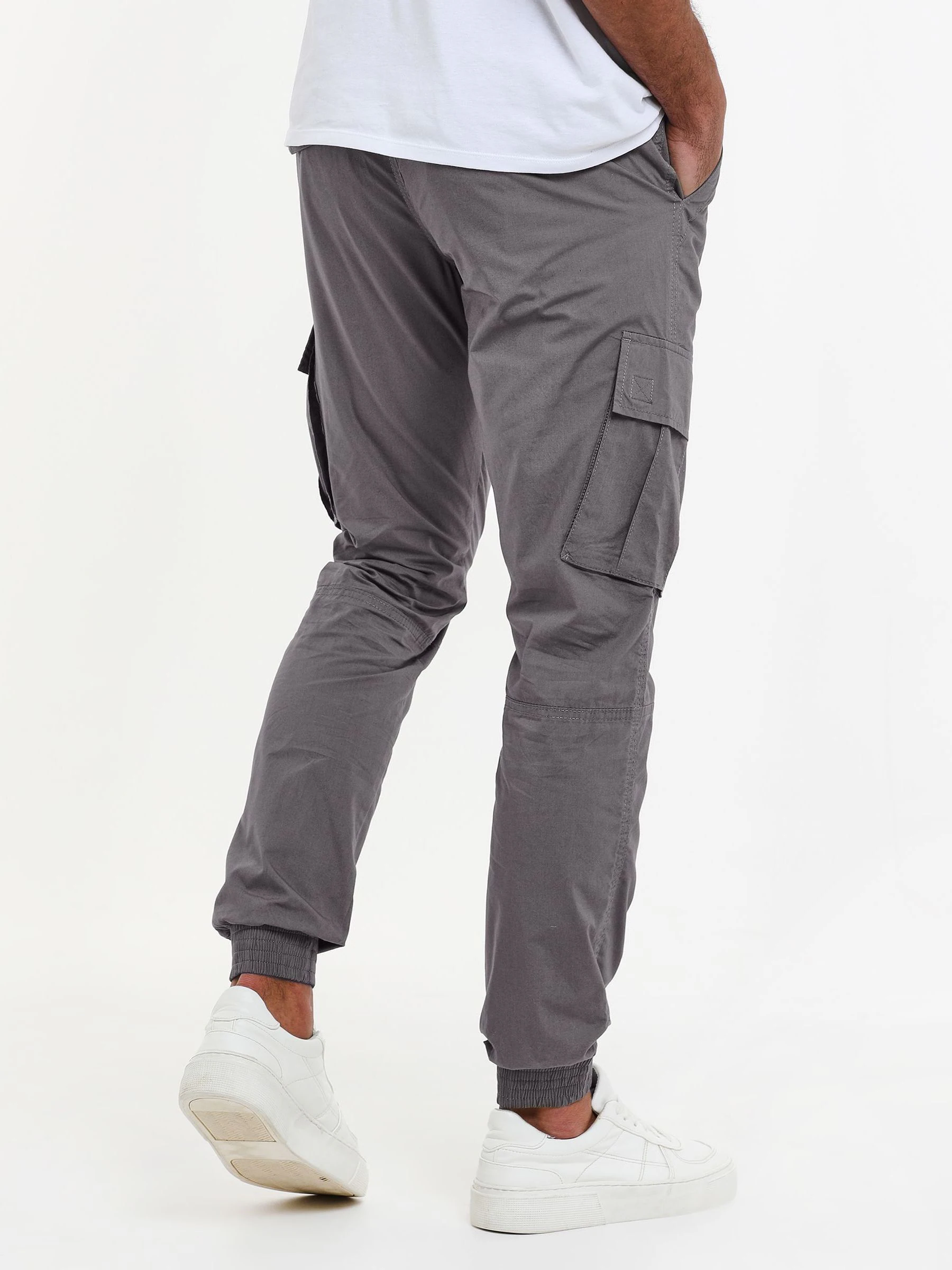 Grijs - Threadbare slim-fit cargobroek met boorden en 100% katoen