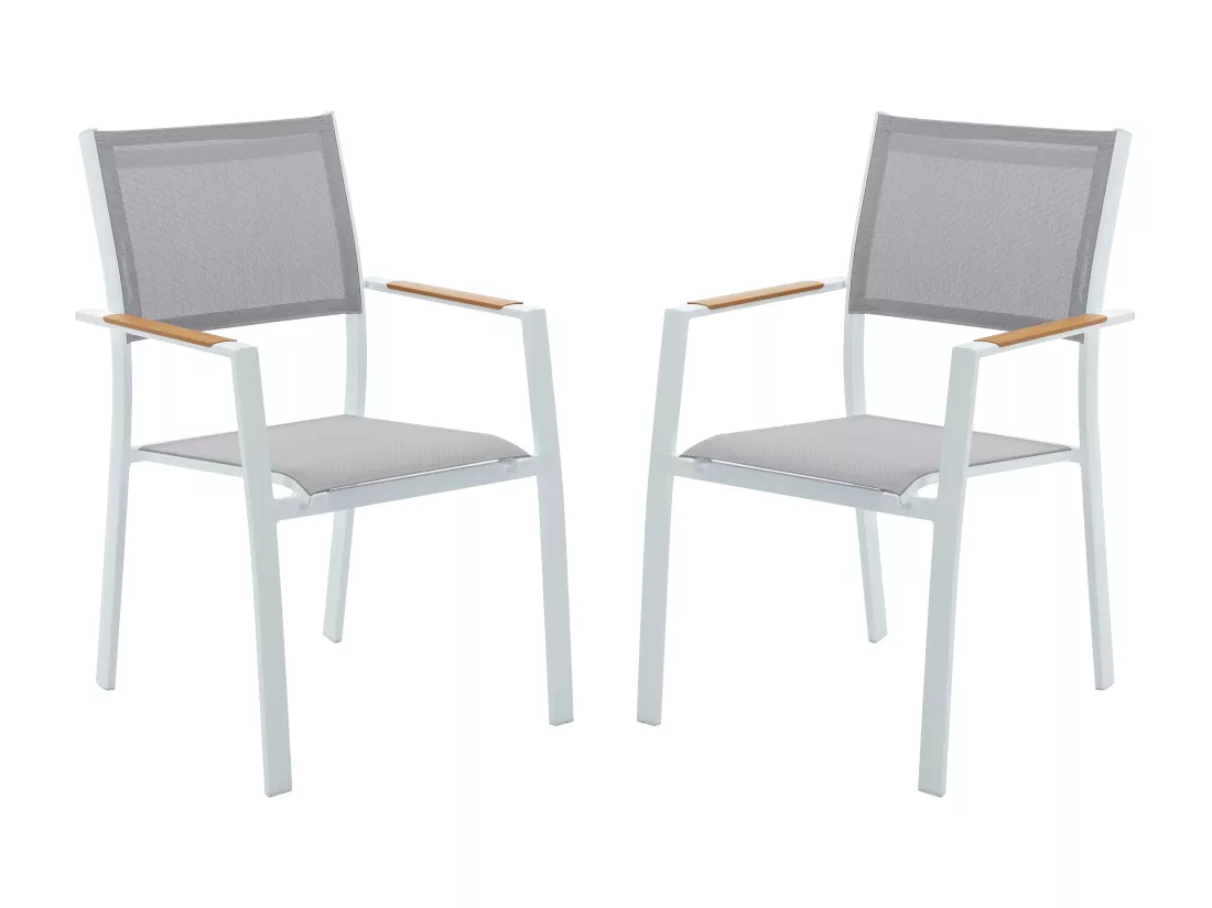 Lot de 2 fauteuils de jardin empilables en aluminimum et textilène - Gris clair et blanc - MACILA de MYLIA
