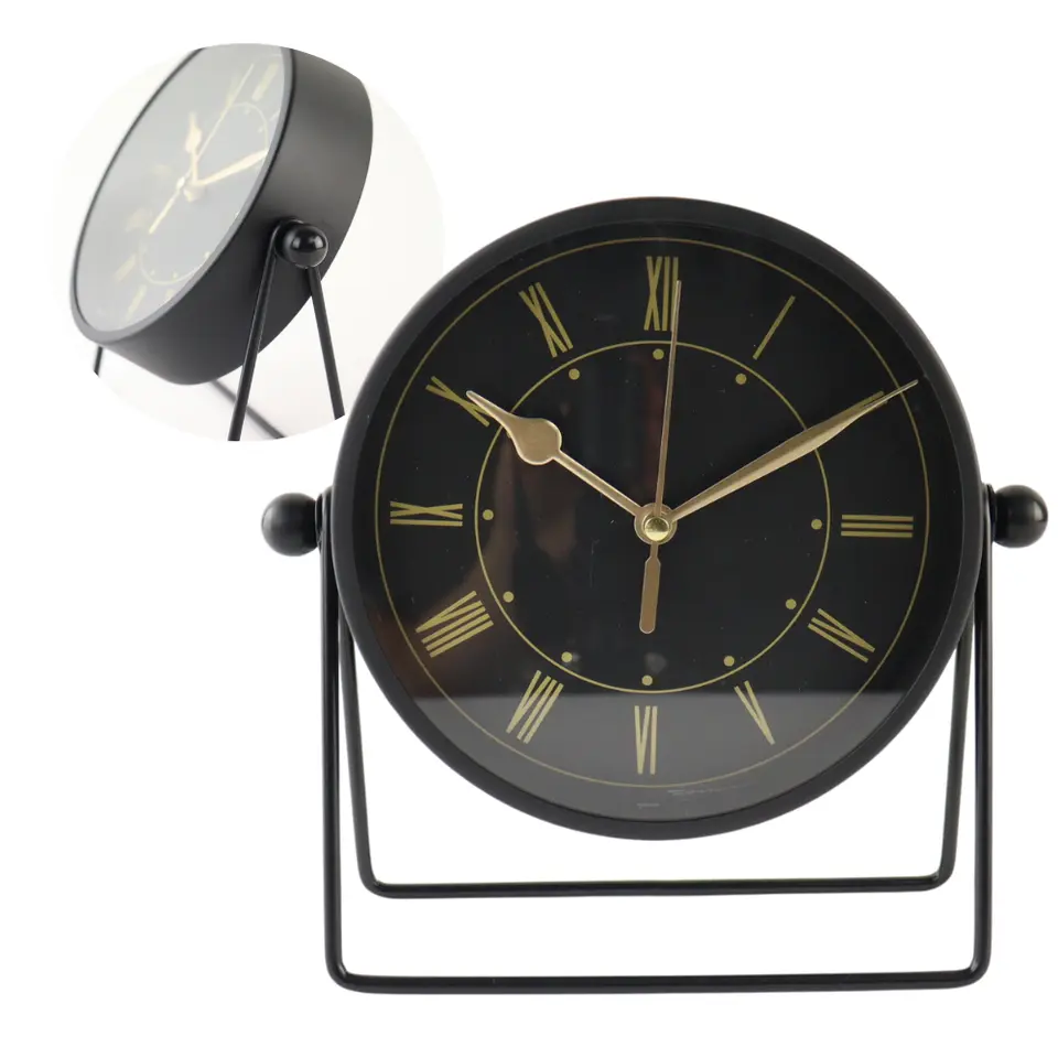 MISOU Tafelklok Zwart Metaal Goude Wijzerplaat 19cm