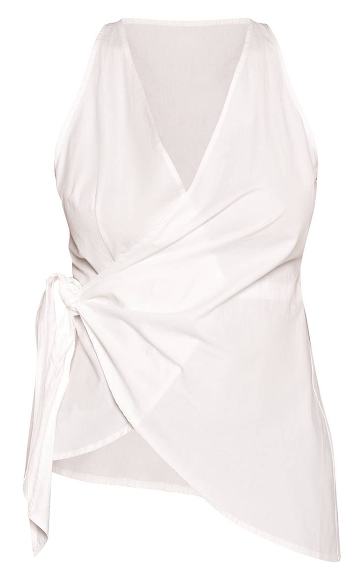 Blanc Chemise Sans Manches À Rayures Avec Détail Nœud Noué