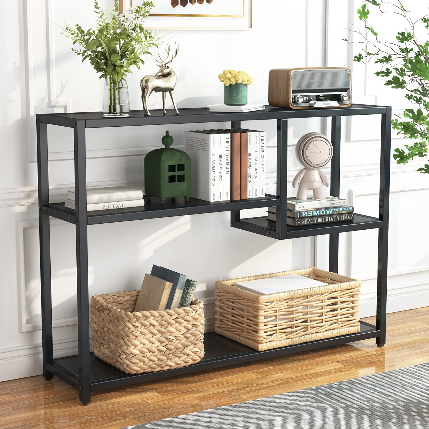 Tribesigns Konsolentisch, Kleiner schwarzer Eingangstisch mit Ablagefächern,108cm-Vintage-Beistelltisch hinter Couchtisch für Wohnzimmer, Eingangsbereich, Flur, Foyer, TV-Ständer