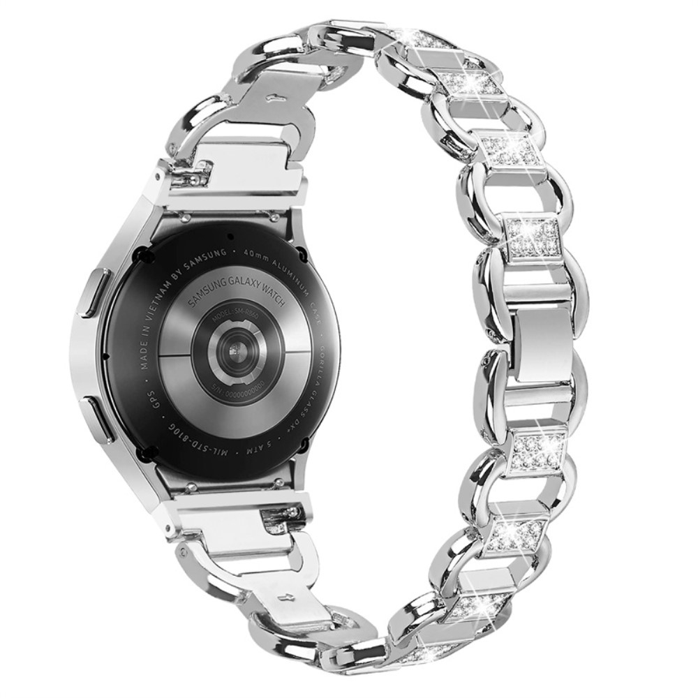Samsung Galaxy Watch 5 (44/40mm) / Watch 5 Pro (45mm) Edelstahl Armband mit Strasssteinen (Gelenkumfang: 135-225mm) - Silber