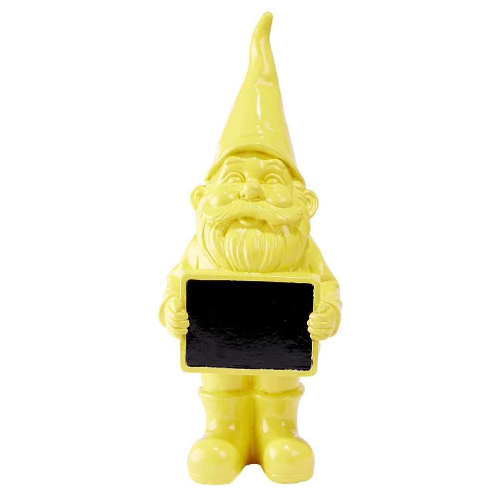 Nain de jardin avec pancarte craie uni jaune H30cm