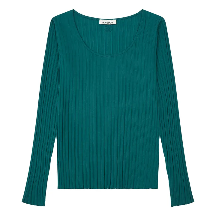 SMALLABLE BASICS Top Femme Cotelé Coton Bio | Vert sapin