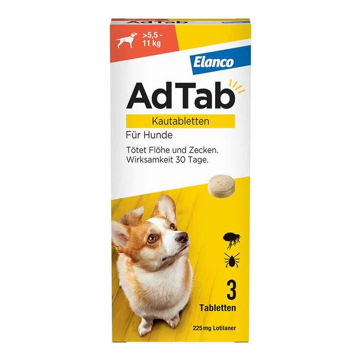 AdTab Kautabletten für mittelgroße Hunde 225 mg 5,5 bis 11 kg, 3 St