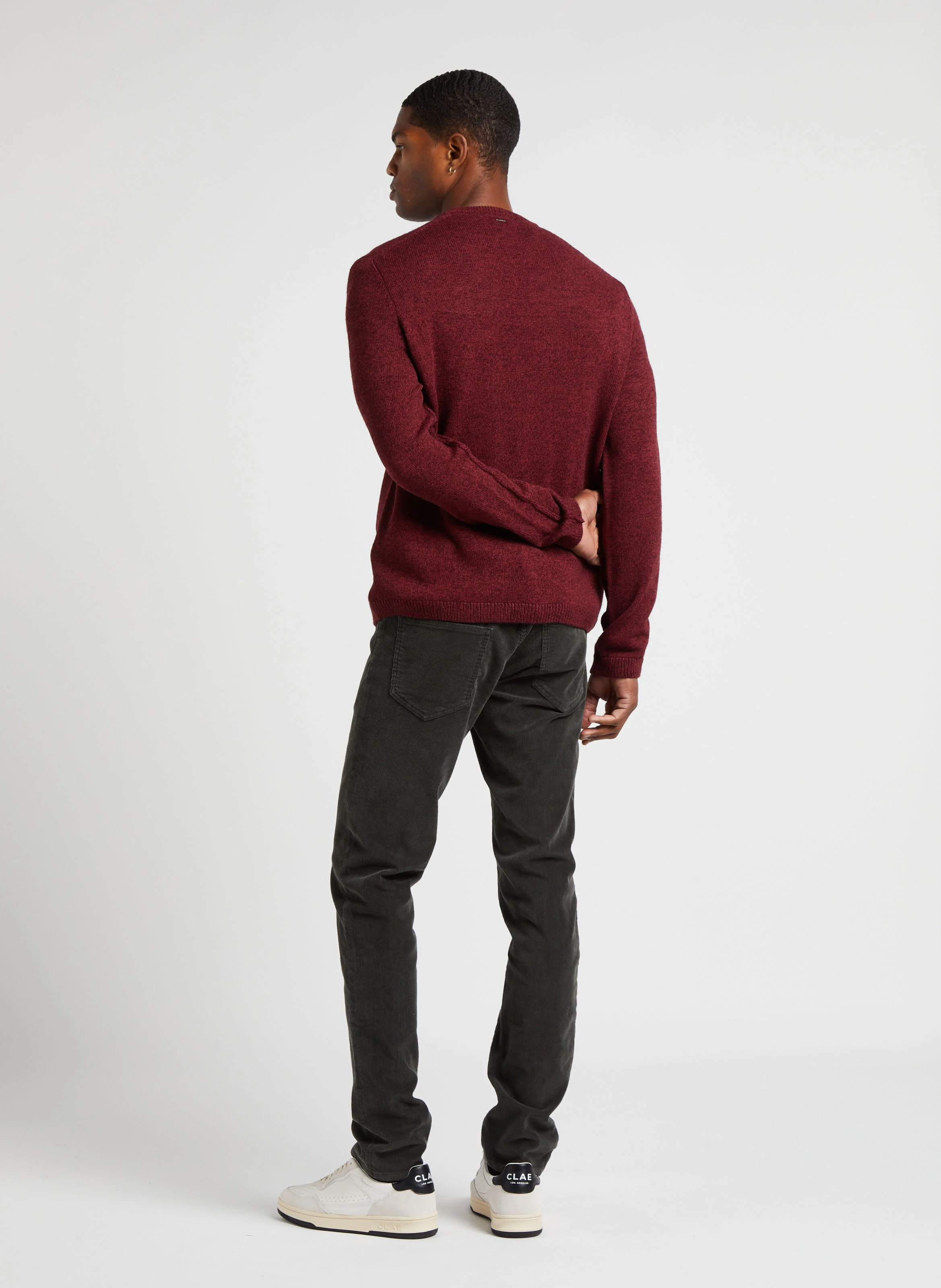 Pull col rond en maille duveteuse| Rouge