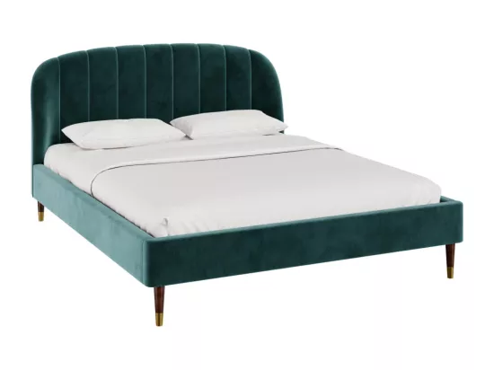 Lit double 160x200 cm en velours vert et pieds doré - Gala