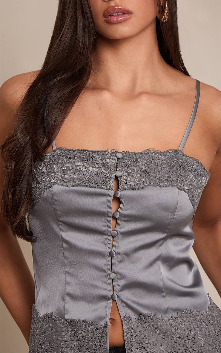 Charbon Caraco En Satin À Boutons Avec Détails En Dentelle