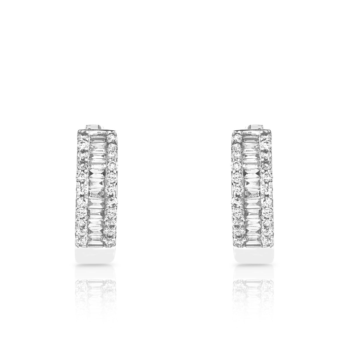 Créoles or 750 blanc demi-tour diamants 15 mm
