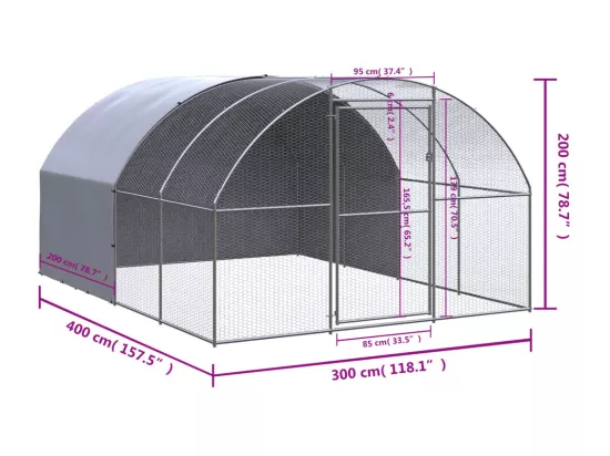 Poulailler d'extérieur 3x4x2 m Acier galvanisé