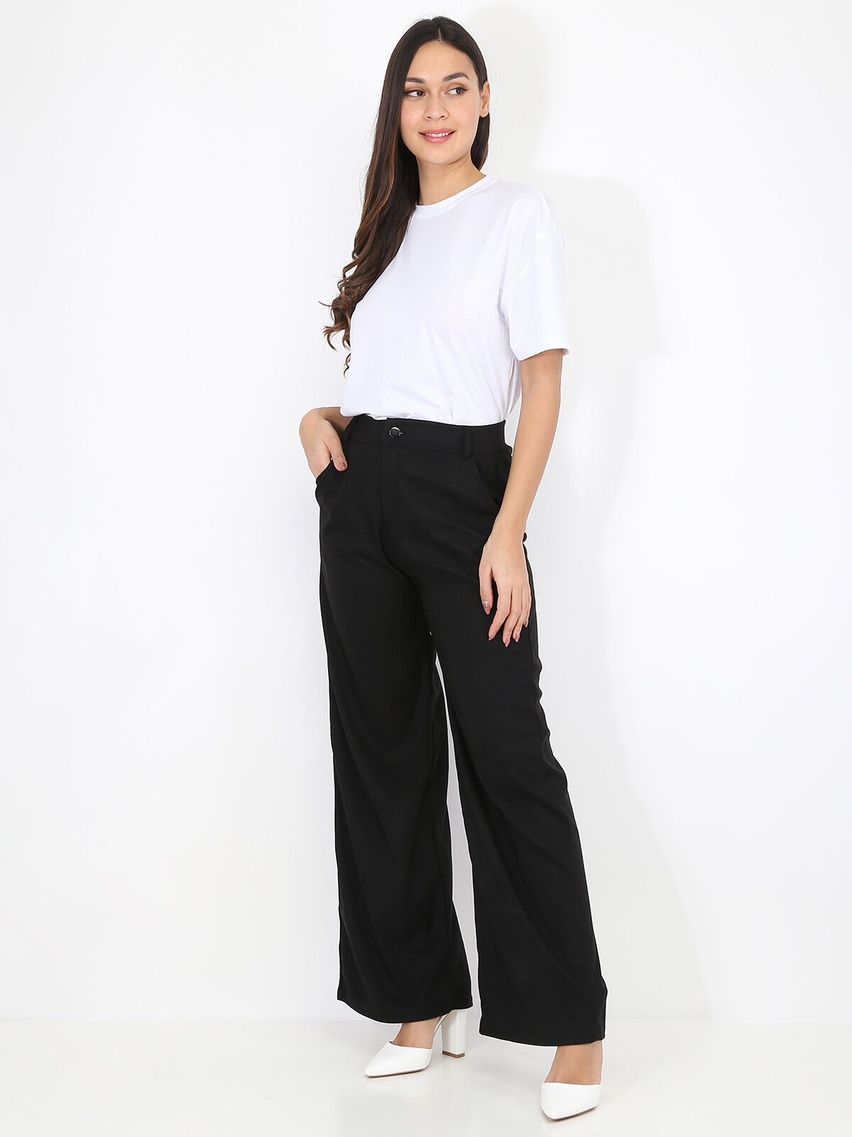 Pantalon taille haute évasé- Noir