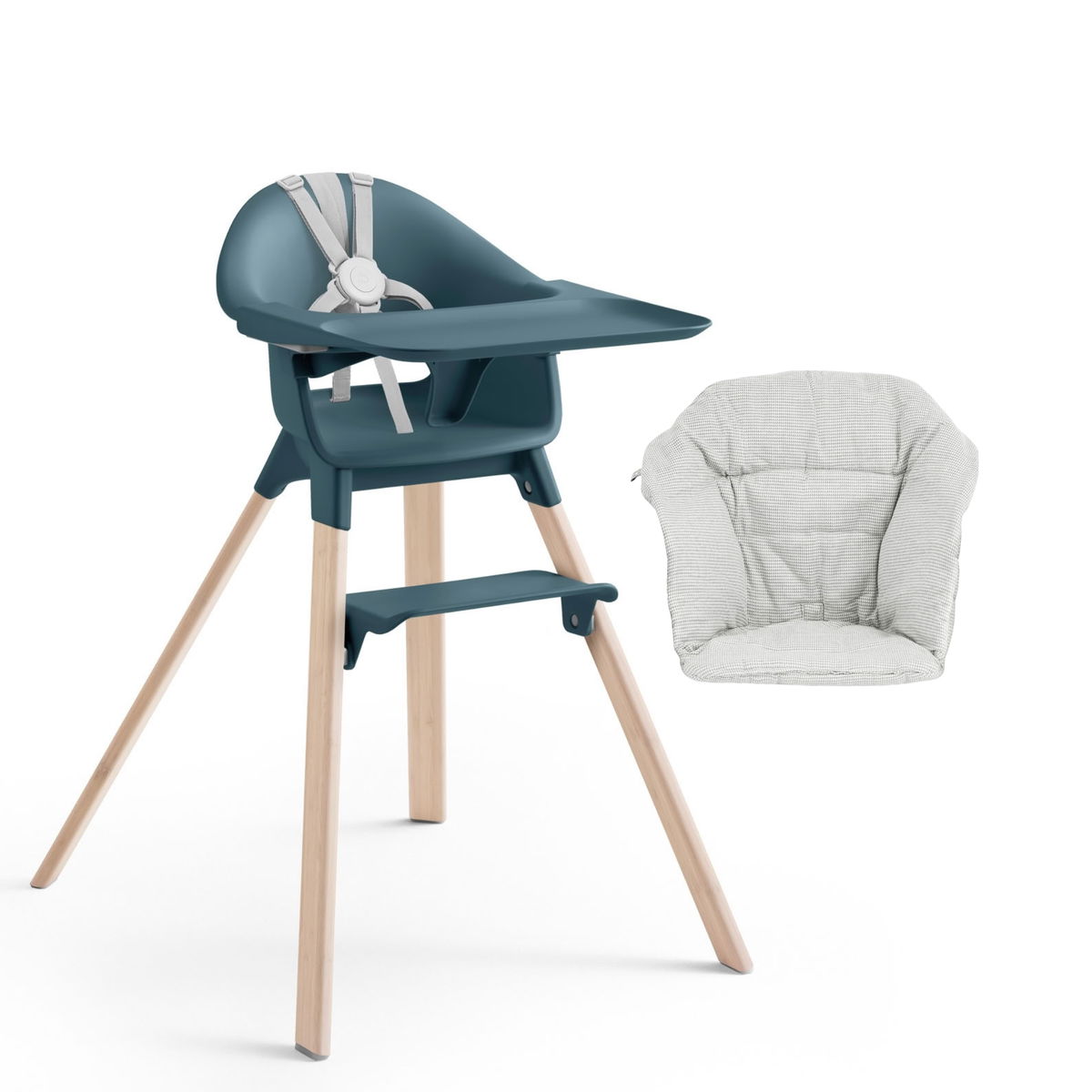 STOKKESTOKKE   Clikk Hochstuhl Bamboo mit Sitzkissen fjord blue