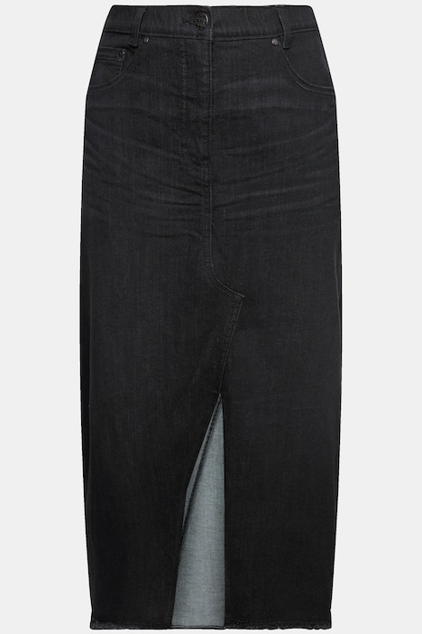 Jeansrock, Saumschlitz, A-Linie, Fransensaum