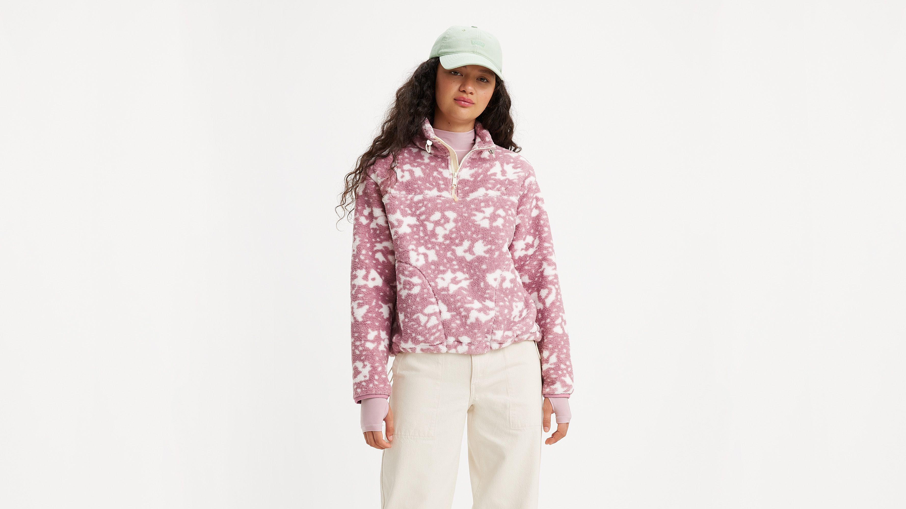 Sweat-shirt sherpa Big Foot 1/4 zip - Jessa Printed Floral Keepsake Lilac - Rose