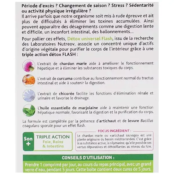 Nutreov Physcience Détox Flash Universel 5 Jours 10 comprimés
