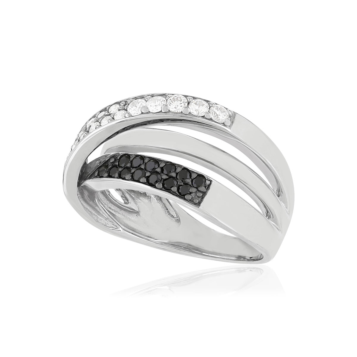 Bague argent 925 zirconias noirs et blancs