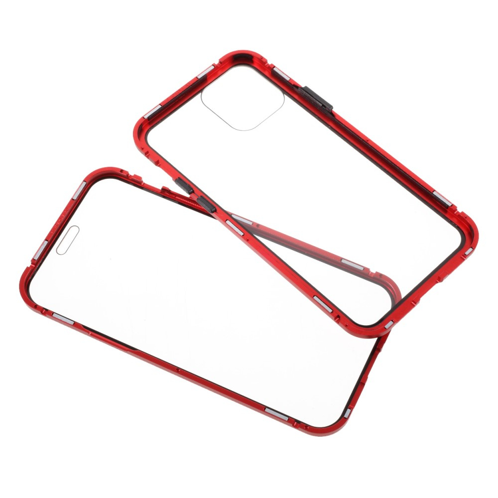 iPhone 12 / iPhone 12 Pro Magnetische Alu Schutzhülle mit Panzer Glas Backcover   Displayschutz (Magnet-Technologie) - Rot