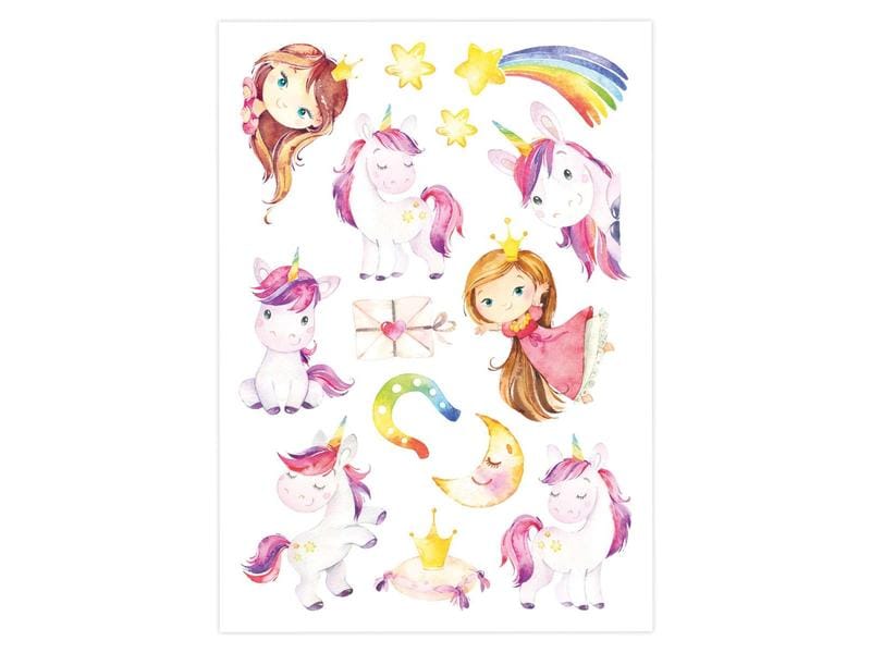 Papierdrachen Tattoo Set Einhorn, Meerjungfrau, Prinzessin 6 Bögen