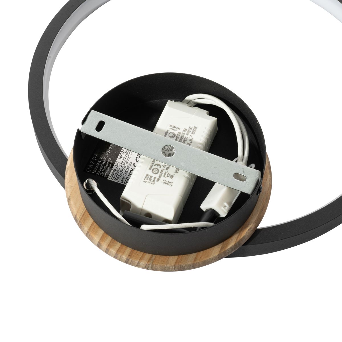 Moderne plafondlamp zwart met hout incl. LED 3-staps dimbaar - Alec