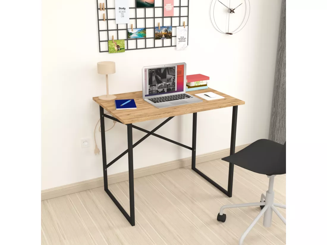 Bureau Tjeldsund 75 x 90 x 60 cm effet chêne / anthracite [en.casa]