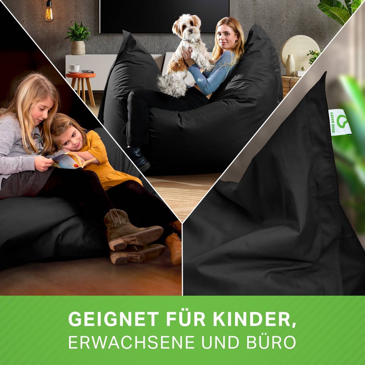 Green Bean Indoor Zitzak XXL 140x180cm 380 Liter Kinderen & Volwassenen Zitzak EPS Kralenvulling Reuze Zitzak Groot Ligbedkussen Zitkussen - Petrol Zwart