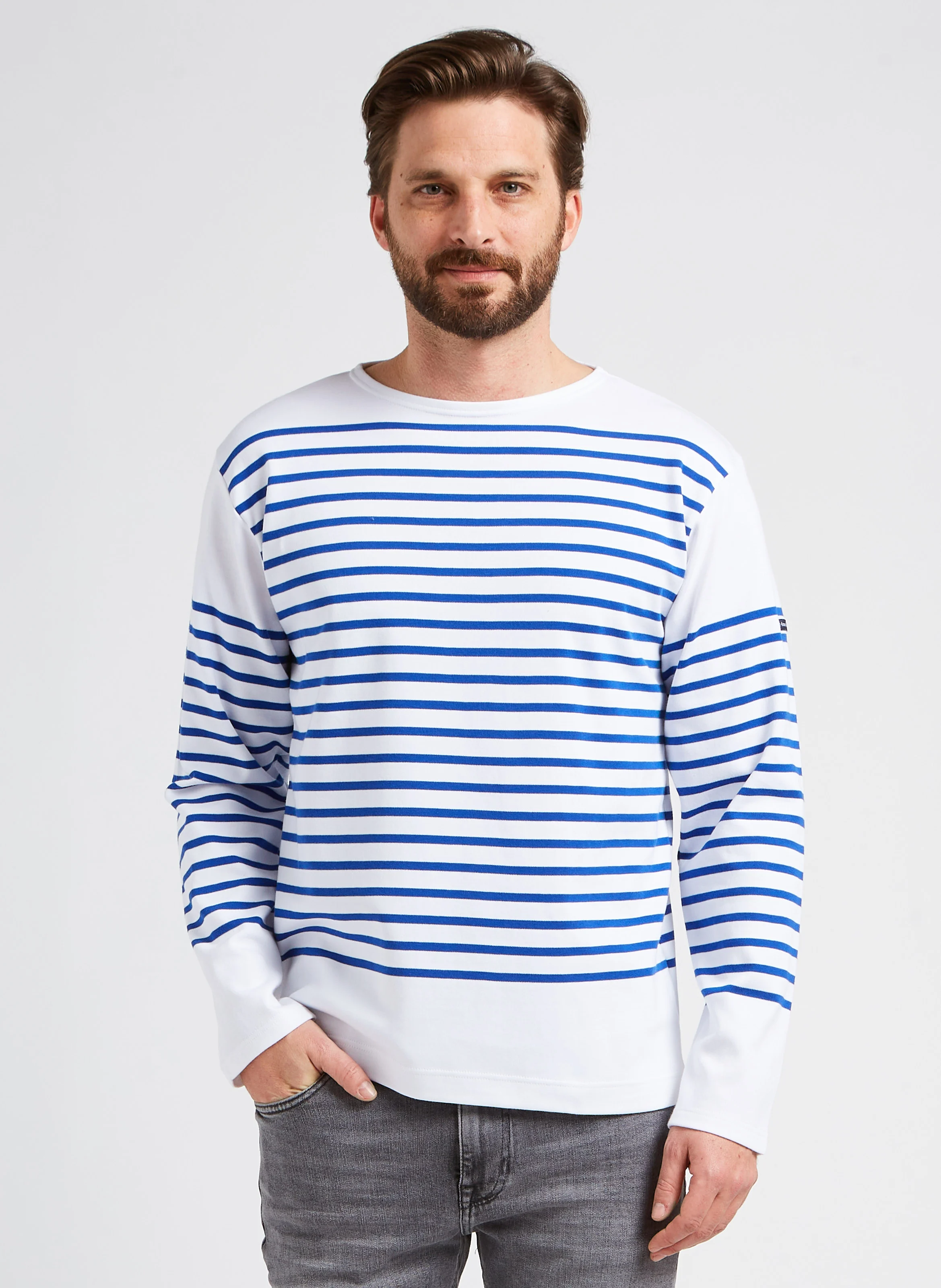 Marinière col rond en jersey de coton lourd | Blanc